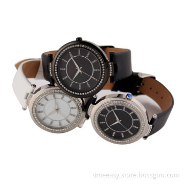 Genuine Leather Bracelet, Fashion Wrist Watch, with Crystal, Watches for Unisex